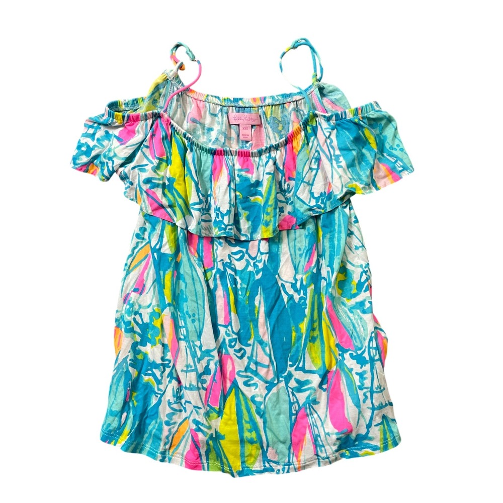 Lilly Pulitzer XXS Tamiami Off The Shoulder Ruffle‎ Top Beach and Bae Print